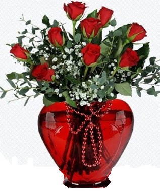 Kalp cam mika içinde 9 adet kırmızı gül  Ankara bağlum online çiçek gönderme sipariş 