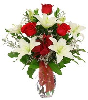 5 adet kırmızı gül ve 1 dal kazablanka  Ankara şentepe internetten çiçek siparişi 