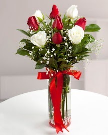 5 kırmızı 4 beyaz gül vazoda  Ankara Ufuktepe çiçek online çiçek siparişi 