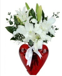 Kalp vazoda 3 kazablanka çiçeği  Ankara Etlik çiçek gönderme 