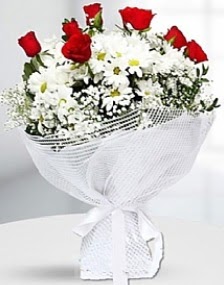 7 kırmızı gül ve papatyalar buketi  Ankara bağlum online çiçek gönderme sipariş 