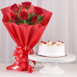 6 Kırmızı gül ve 4 kişilik yaş pasta  Ankara kızlarpınarı yurtiçi ve yurtdışı çiçek siparişi 