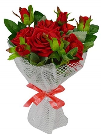 9 adet kırmızı gülden sade şık buket  Ankara Keçiören online çiçekçi , çiçek siparişi 