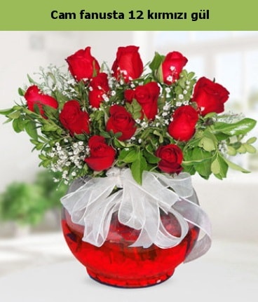 Cam içerisinde 12 adet kırmızı gül  Ankara bağlum online çiçek gönderme sipariş 