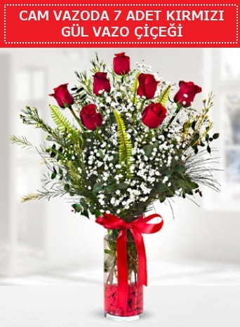 Cam vazoda 7 adet kırmızı gül çiçeği  Ankara kalaba çiçek gönderme sitemiz güvenlidir 