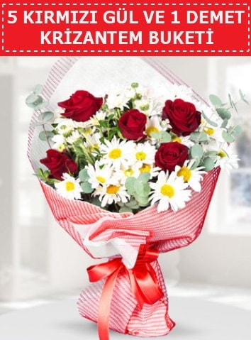 5 adet kırmızı gül ve krizantem buketi  Ankara esertepe çiçek yolla , çiçek gönder , çiçekçi  